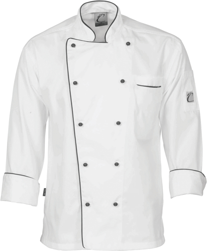 CLASSIC CHEF JACKET L/S - WHITE 2XL -UNISEX - BLK PIPING 10 BUTTONS POCKET LHS