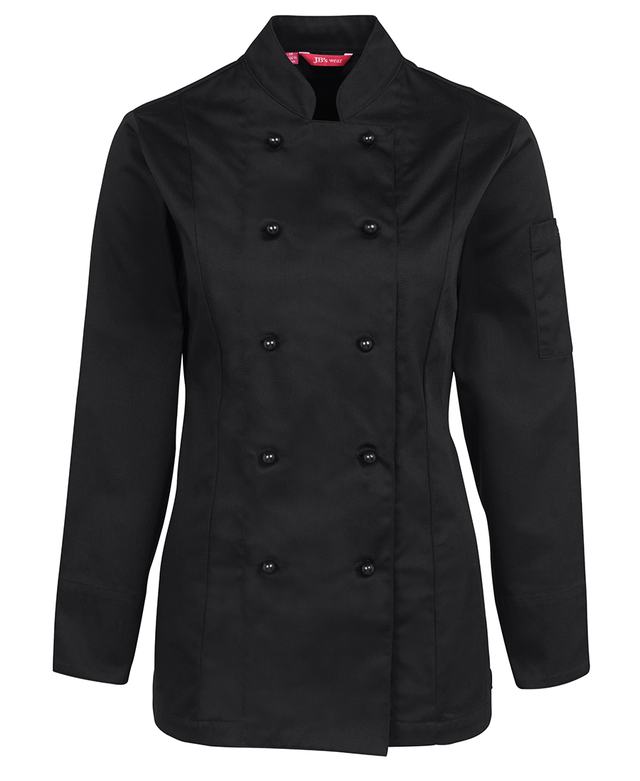 LADIES CHEF'S JACKET L/S - BLACK 6 -DOUBLE BREASTED, TAILORED SHAPE