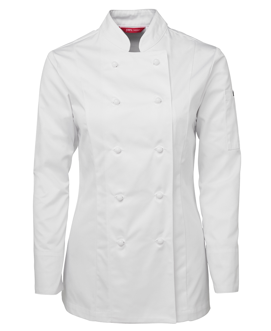 LADIES CHEF'S JACKET L/S - WHITE 6 -DOUBLE BREASTED, TAILORED SHAPE