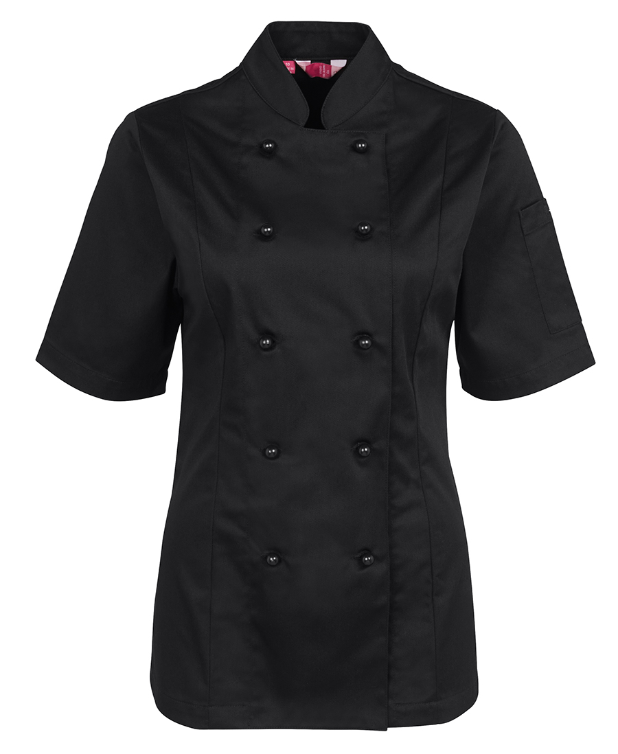 LADIES CHEF'S JACKET S/S - BLACK 6 -DOUBLE BREASTED, TAILORED SHAPE