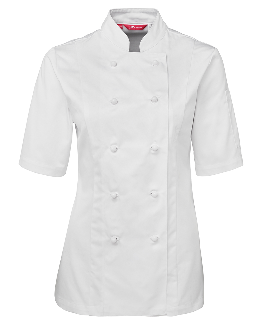 LADIES CHEF'S JACKET S/S - WHITE 6 -DOUBLE BREASTED, TAILORED SHAPE