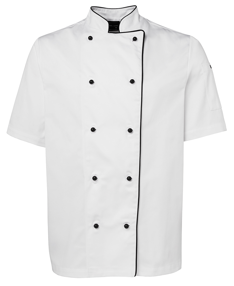 CHEF'S JACKET S/S - W/BLK PIPING 2XL -DOUBLE BRASTED, MANDARIN COLLAR
