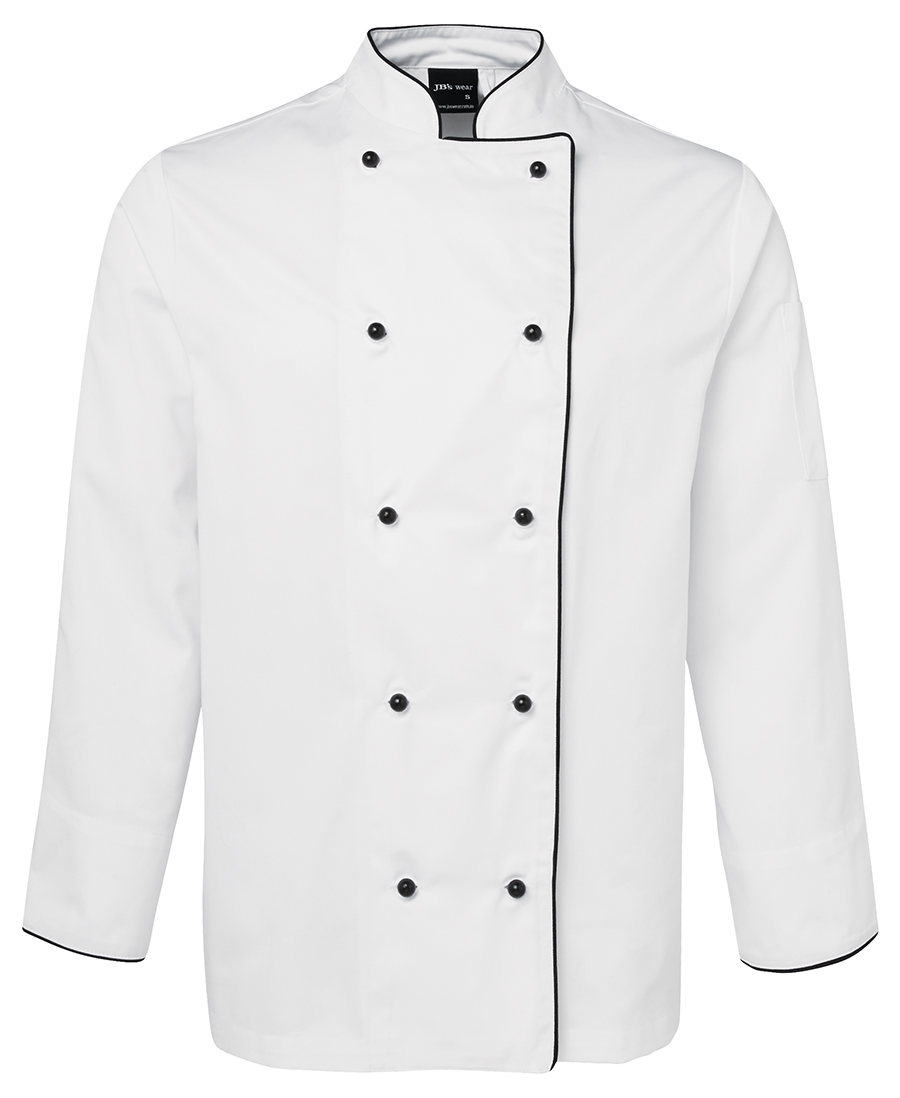 CHEF'S JACKET L/S - W/BLK PIPING 2XL -DOUBLE BRASTED, MANDARIN COLLAR