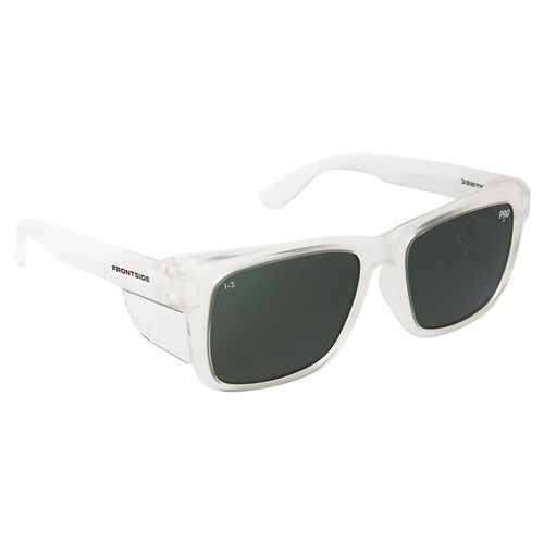 FRONTSIDE POLARISED SMOKE LENS -CLEAR FRAME UV400 PROTECTION