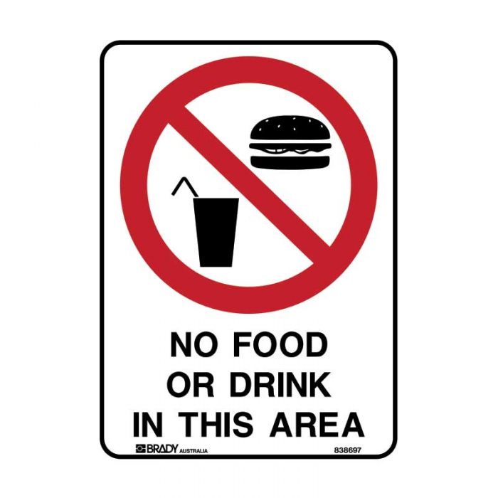 NO FOOD OR DRINK IN THIS AREA METAL 450 X600MM