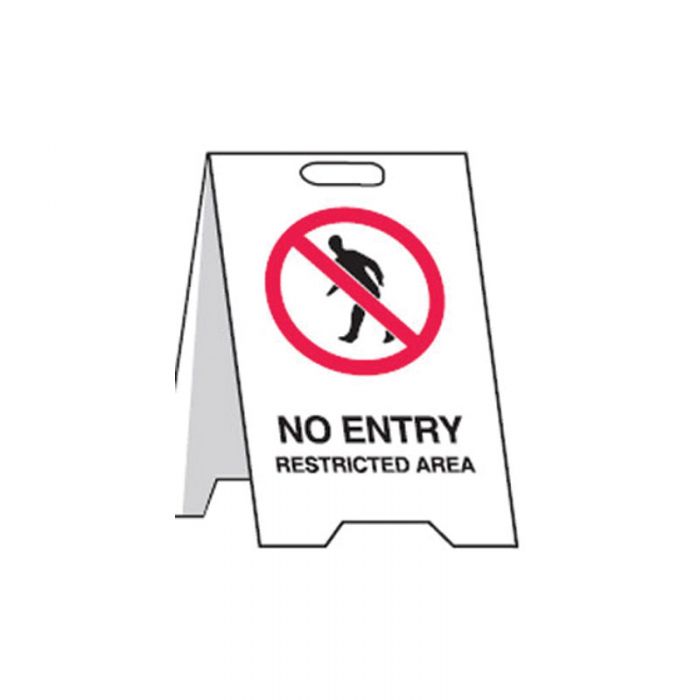 NO ENTRY RESTRICTED AREA -FLOOR STD WHT HVY DUTY 300X500
