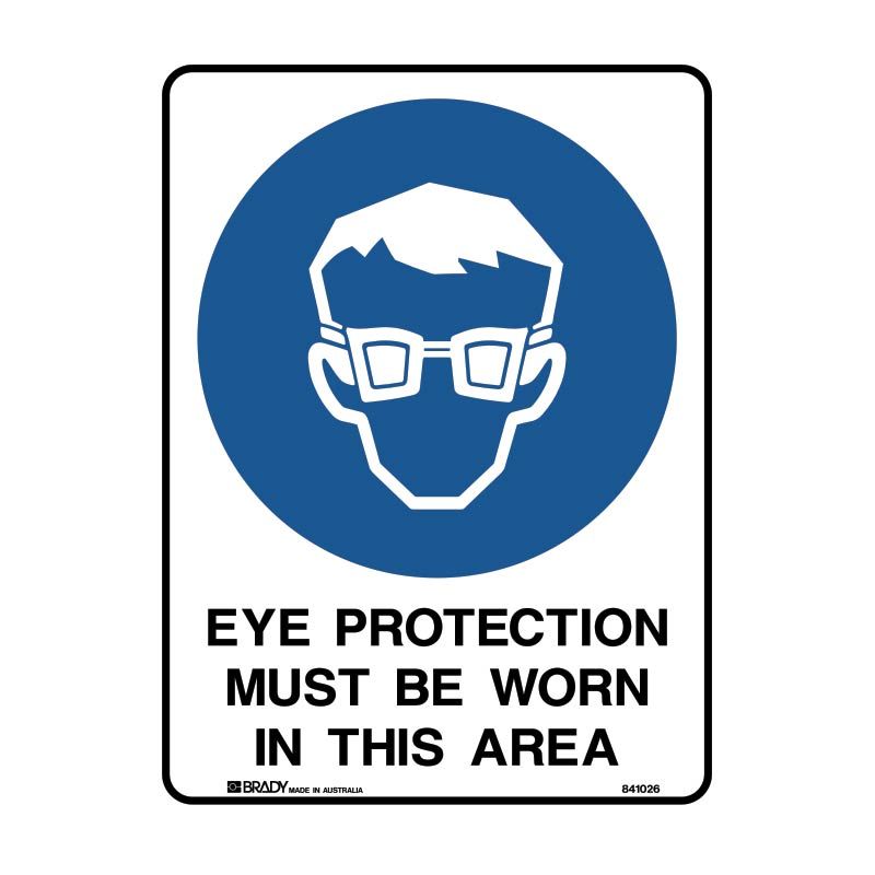 EYE PROTECTION MUST BE WORN METAL 300 X450MM