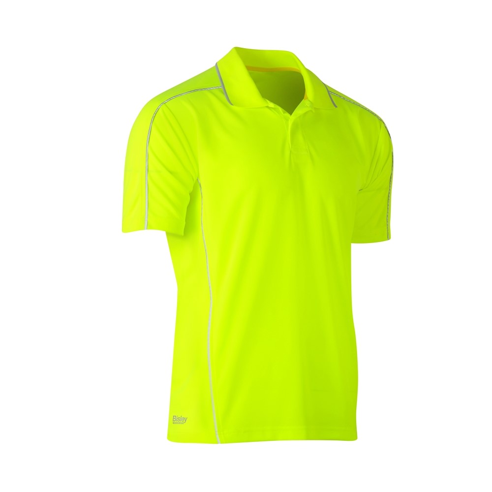BISLEY POLO SHIRT COOL MESH YELLOW WITH WHITE PIPING