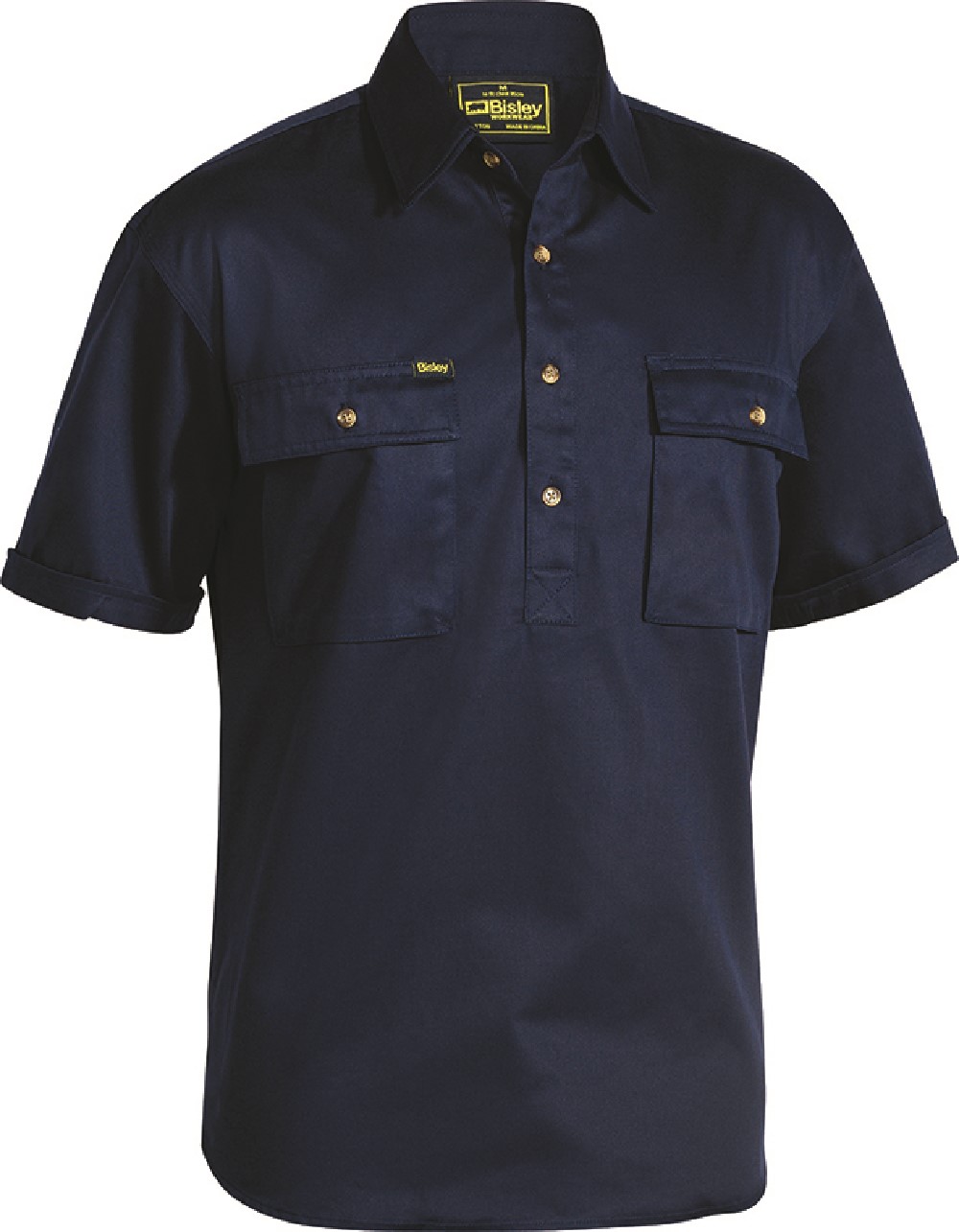 SHIRT S/S CLOSED FRONT NAVY 2XL 190gsm COTTON DRILL