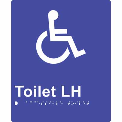 SIGN TOILET LH 220 X 180mm POLY BLUE BRAILLE