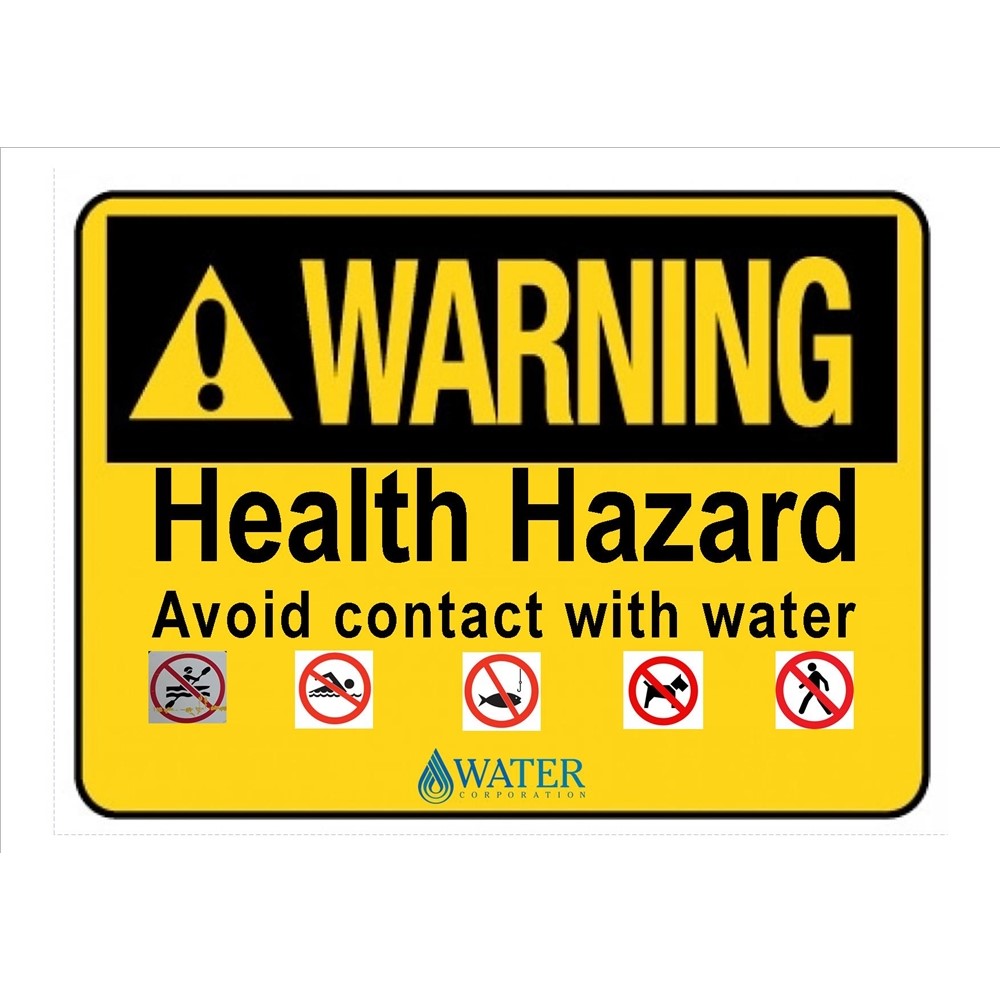 CUSTOM SIGN 600 X 450 METAL WARNING HEALTH HAZARD - WATER