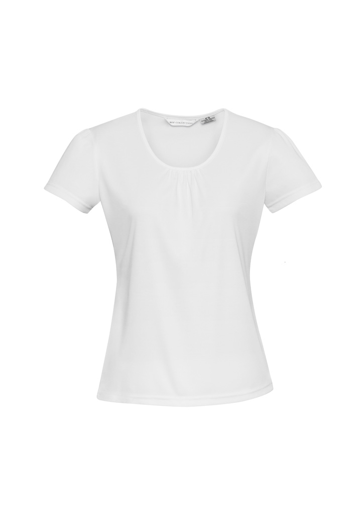 LADIES CHIC TOP WHITE S10 -100% POLYESTER INTERLOCK KNIT