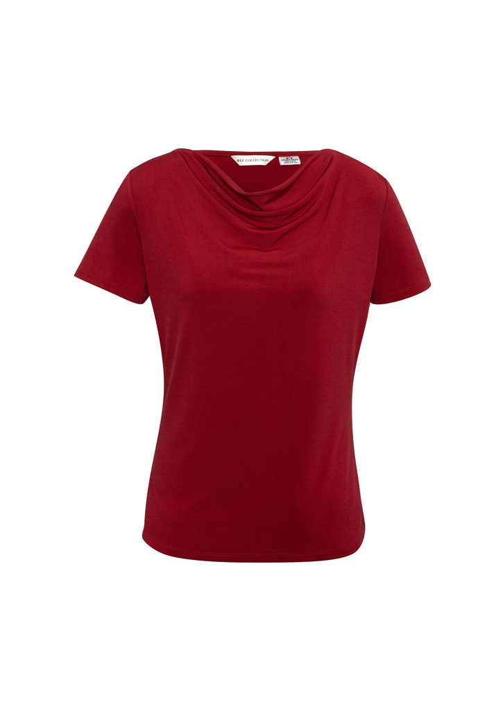 LADIES AVA DRAPE KNIT TOP RED S10 -