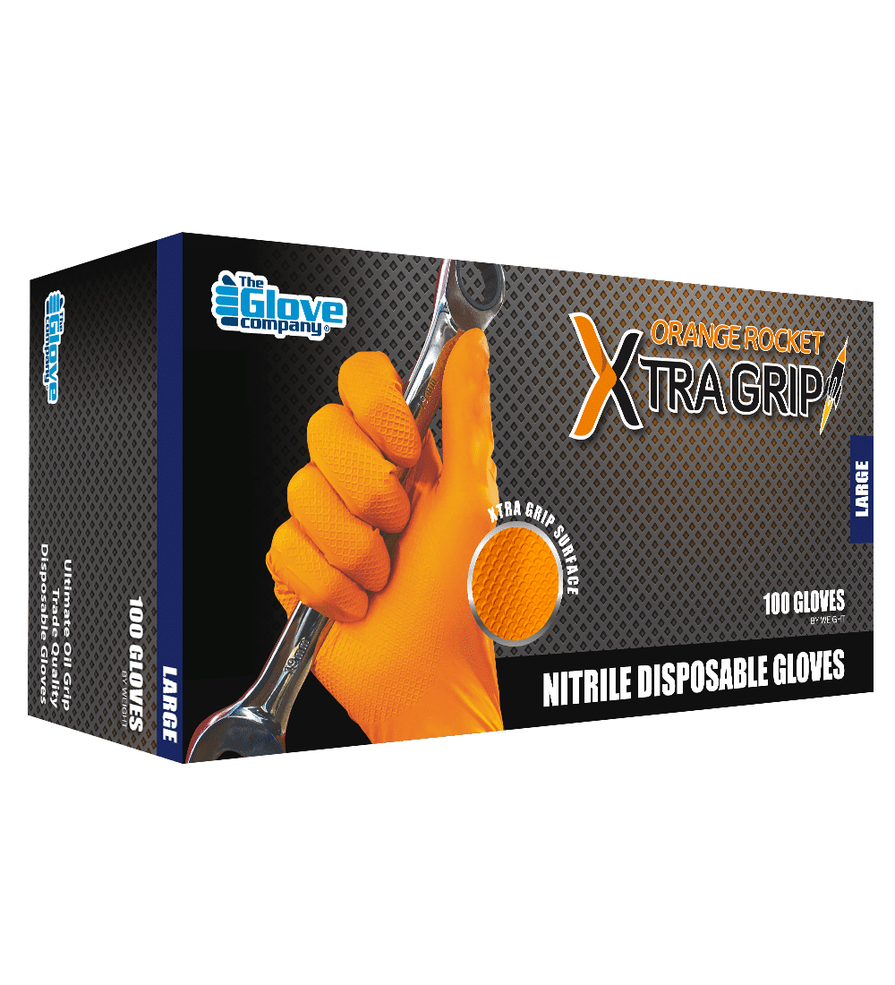 TGC XTRA GRIP  NITRILE GLOVE MED ORANGE CHEMICAL BOX 50