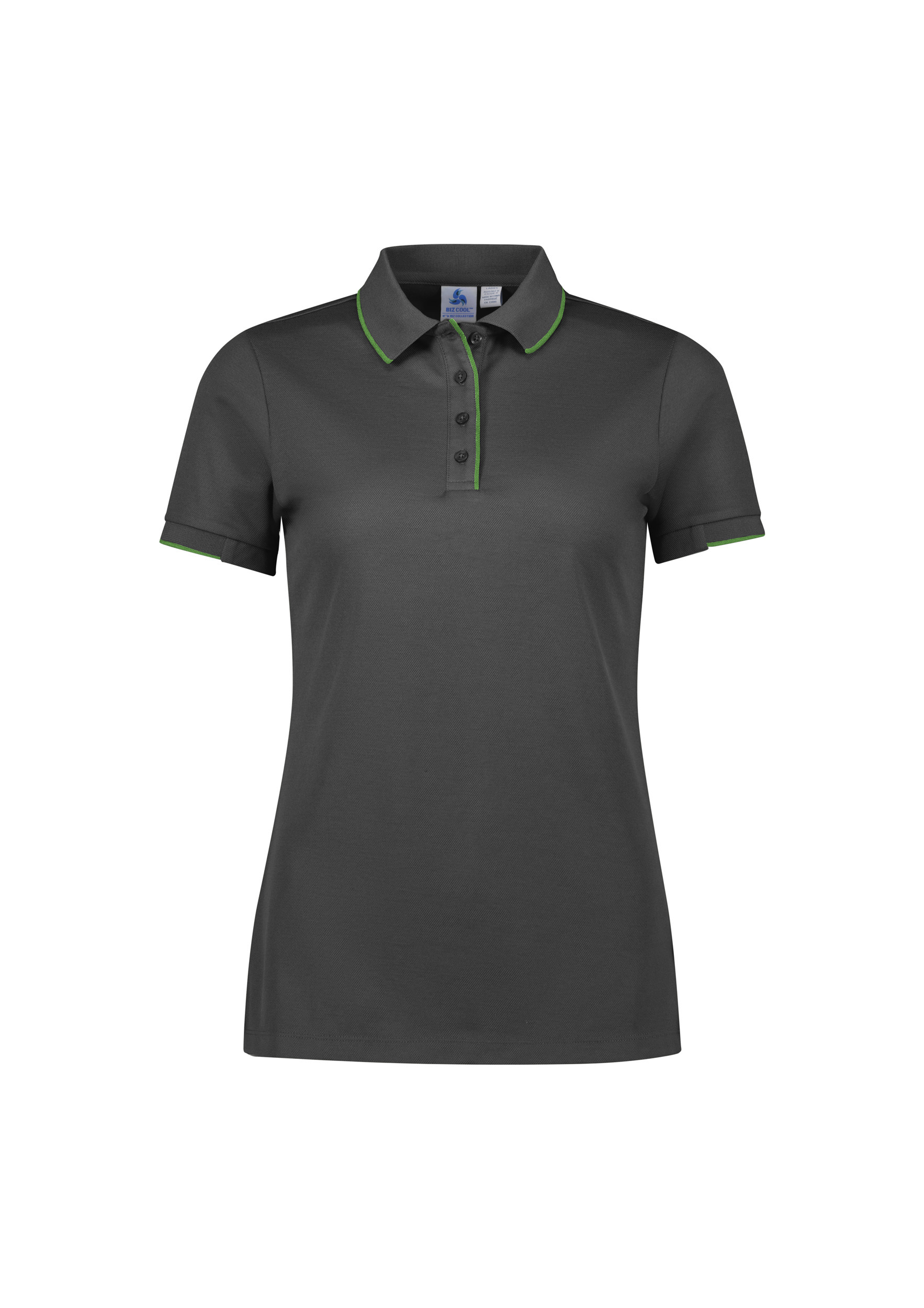 WOMENS FOCUS POLO GREY/FL.LIME 10 80% POLY, 20% COTTON-BACK 185GSM