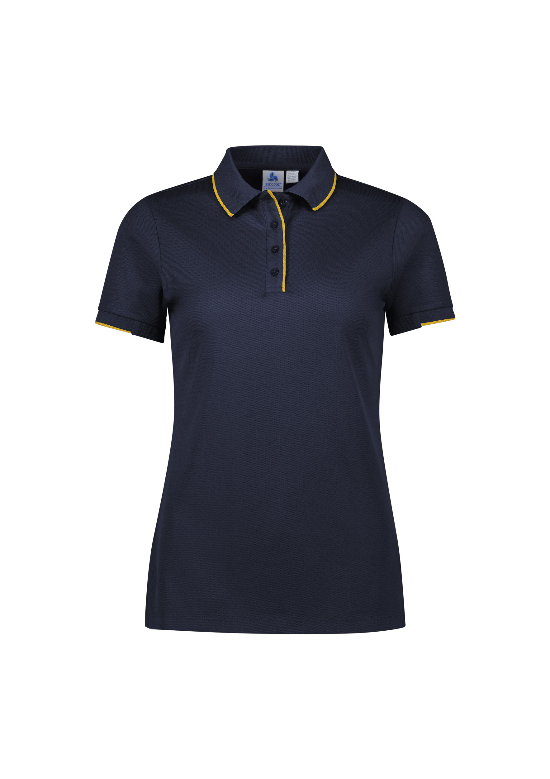 WOMENS FOCUS POLO NAVY/GOLD 10 80% POLY, 20% COTTON-BACK 185GSM