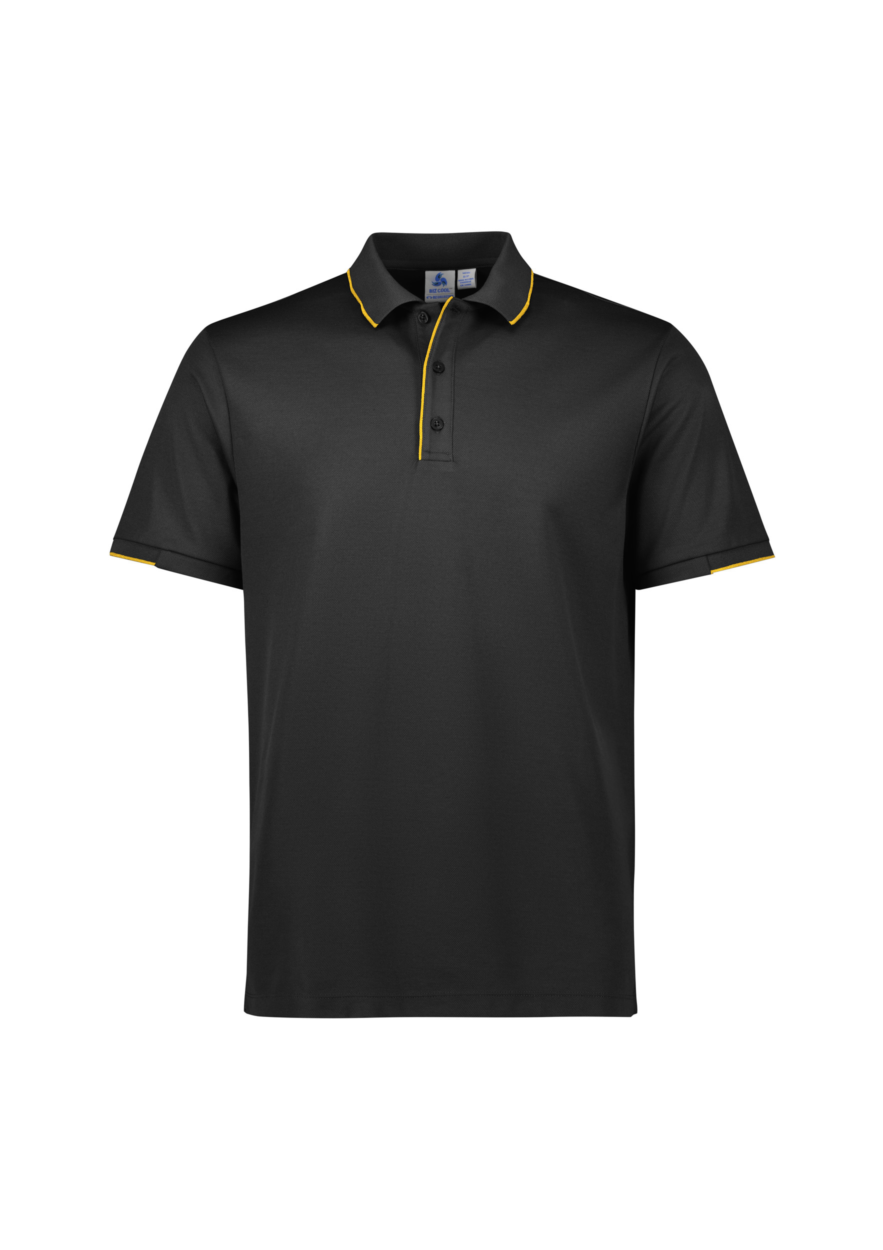 MENS FOCUS POLO BLK/GOLD 2XL 80% POLY, 20% COTTON-BACK 185GSM