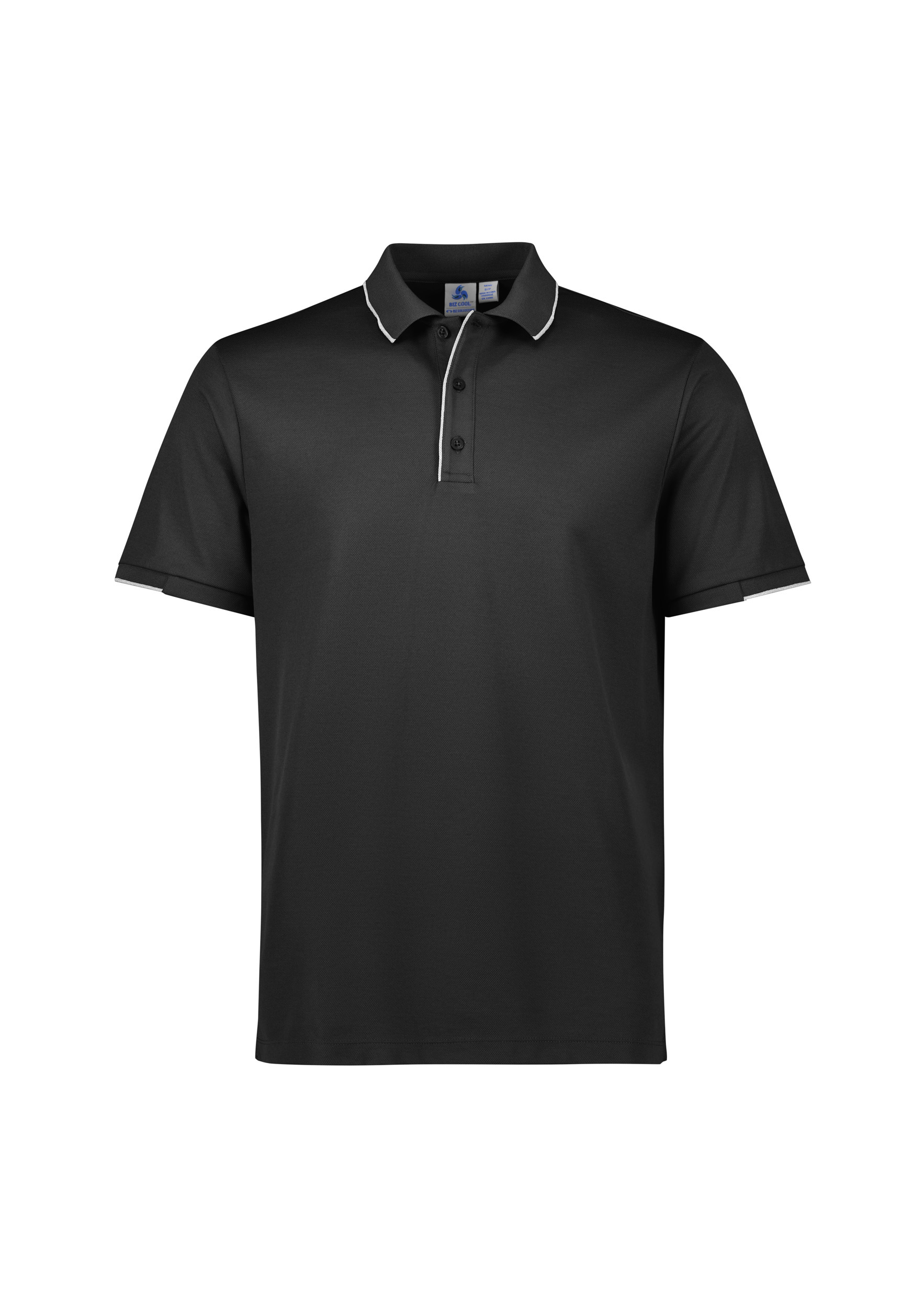 MENS FOCUS POLO BLK/WHT 2XL 80% POLY, 20% COTTON-BACK 185GSM