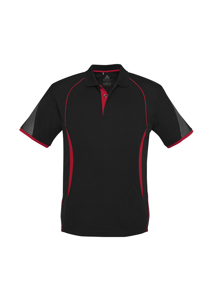 POLO MENS RAZOR BLACK/RED 2XL -100% BIZCOOL POLYESTER SPORTS