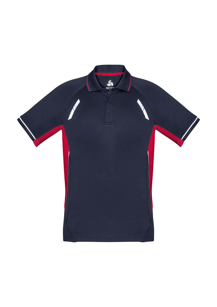 MENS RENEGADE POLO SIZE 2XL -NAVY RED SILVER 100% POLOYESTER