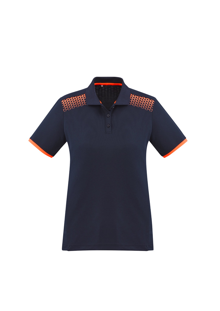 POLO S/S GALAXY POLO NAVY/ORANGE - LADIES 100% BIZ COOL SIZES 10