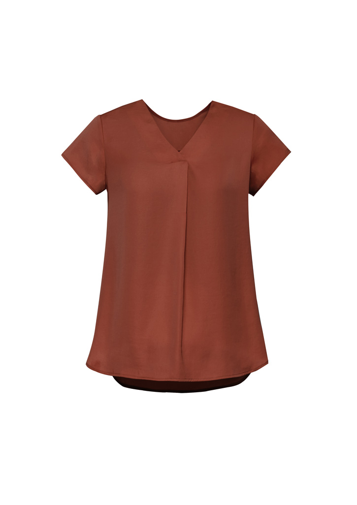 KAYLA V-NECK BLOUSE AUBURN S10 -CAP SLEEVES WITH FRONT PLEAT