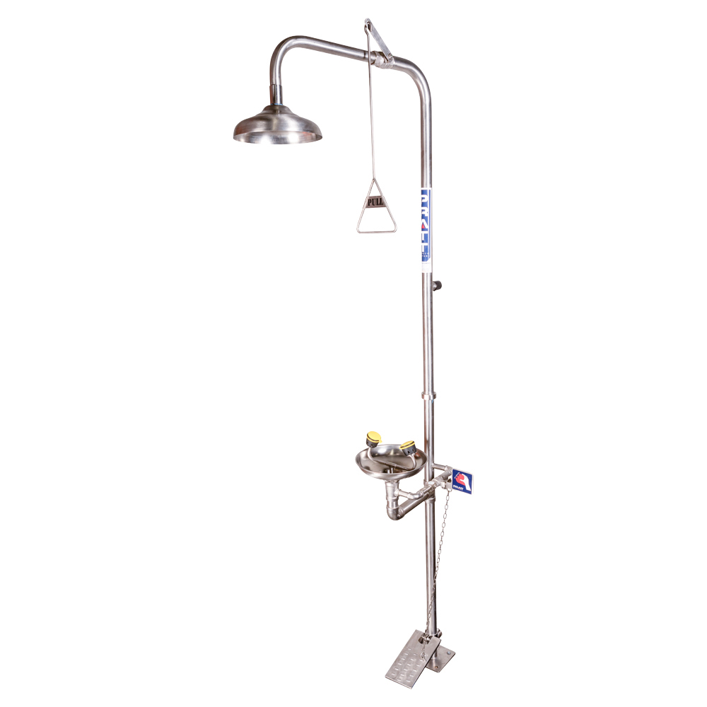 COMBINATION 316SS SHOWER SINGLE -NOZZLE EYE WASH WITH BOWL & FOOT TR