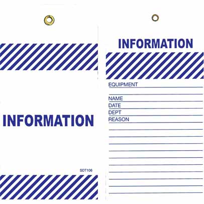 INFORMATION TAGS (pkt 100) 140 x 75 TEAR PROOF POLY