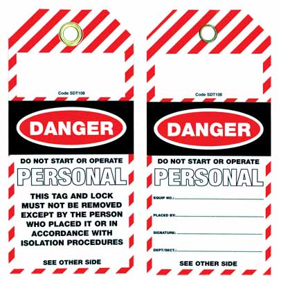 DANGER PERSONAL (pkt 100) 140 x 75 TEAR PROOF POLY