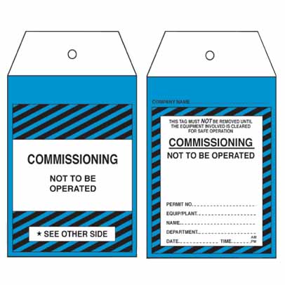 COMMISSIONING TAGS (pkt 100) 140 x 75 TEAR PROOF POLY