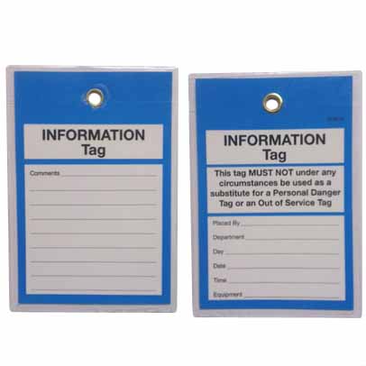 INFORMATION TAGS (pkt 50) -140 x 80 LAMINATED CARD