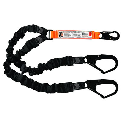 LANYARD 2M ELASTIC DOUBLE -1x SNAPHOOK 2x D/A SCAFFHOOK