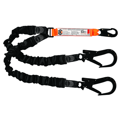 LANYARD 2M ELASTIC DOUBLE (MTO) -1x SNAPHOOK 2x T/A SCAFFHOOK