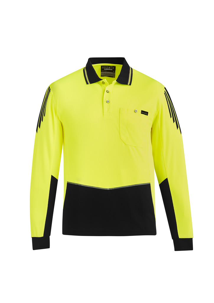 MENS HI VIS FLUX L/S POLO  YELLOW/BLACK LARGE 