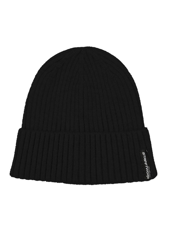 UNISEX STREETWORX BEANIE BLACK -100% ACRYLIC KNIT 100GSM