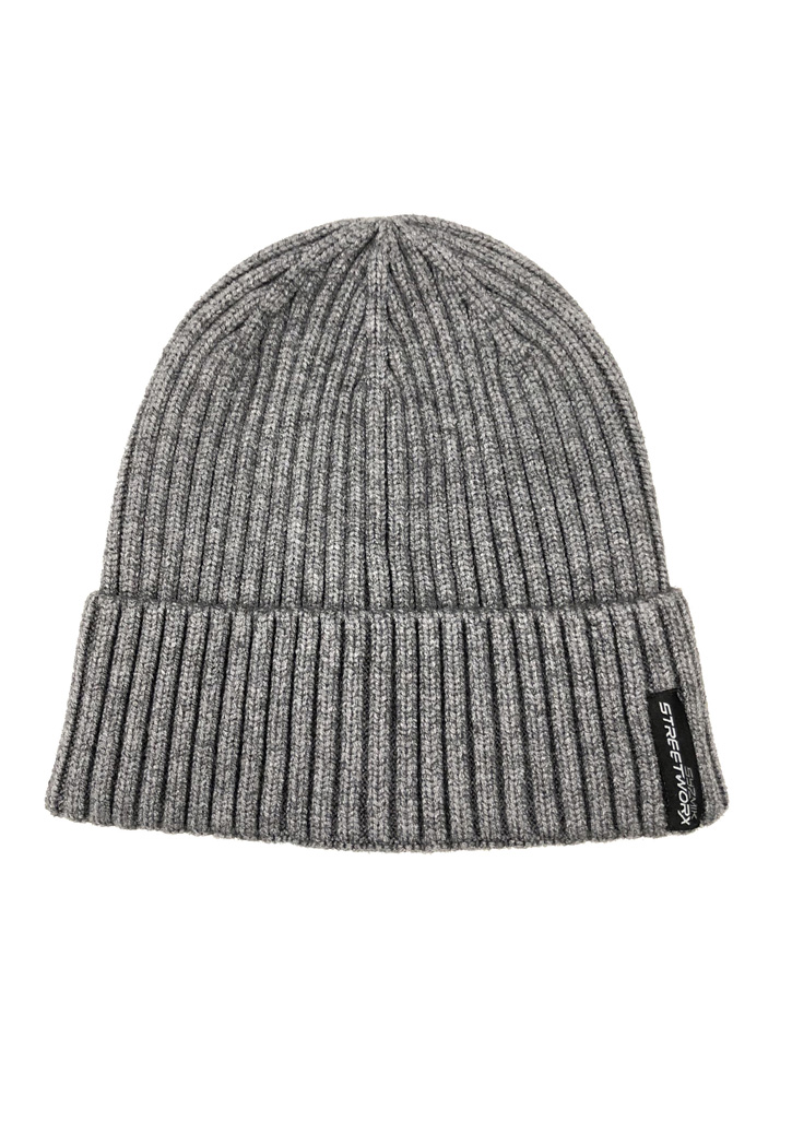 UNISEX STREETWORX BEANIE GREY -100% ACRYLIC KNIT 100GSM