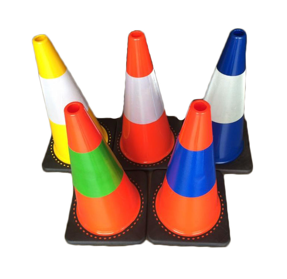 ROAD CONE ORANGE 450MM WITH  GREEN REFLECTIVE SLEEVE