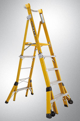 FIBREGLASS HEIGHT ADJUSTABLE PLATFORM LADDER 150KG 1.2-1.8m