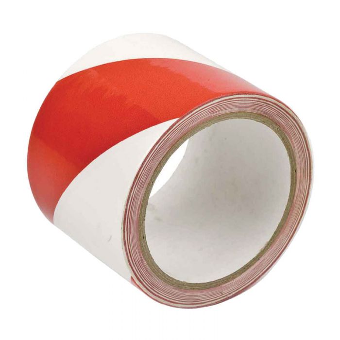 FLOOR TAPE RED/WHT STRIPE 50MM -SELF-ADH VINYL 16.4M ROLL