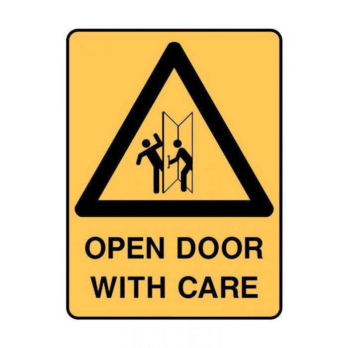 WARNING- OPEN DOOR WITH CARE METAL 450 X600MM