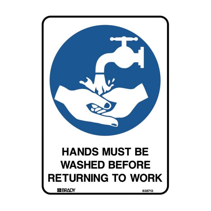 HANDS MUST BE WASHED BFR RETURN METAL 450X 600MM