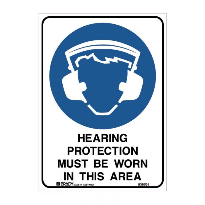 HEARING PROTECTION MUST BE WORN METAL 450 X600MM