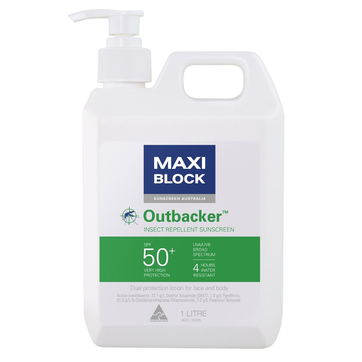 MAXIBLOCK SPF 50+ OUTBACKER 1L INSECT REPELLENT